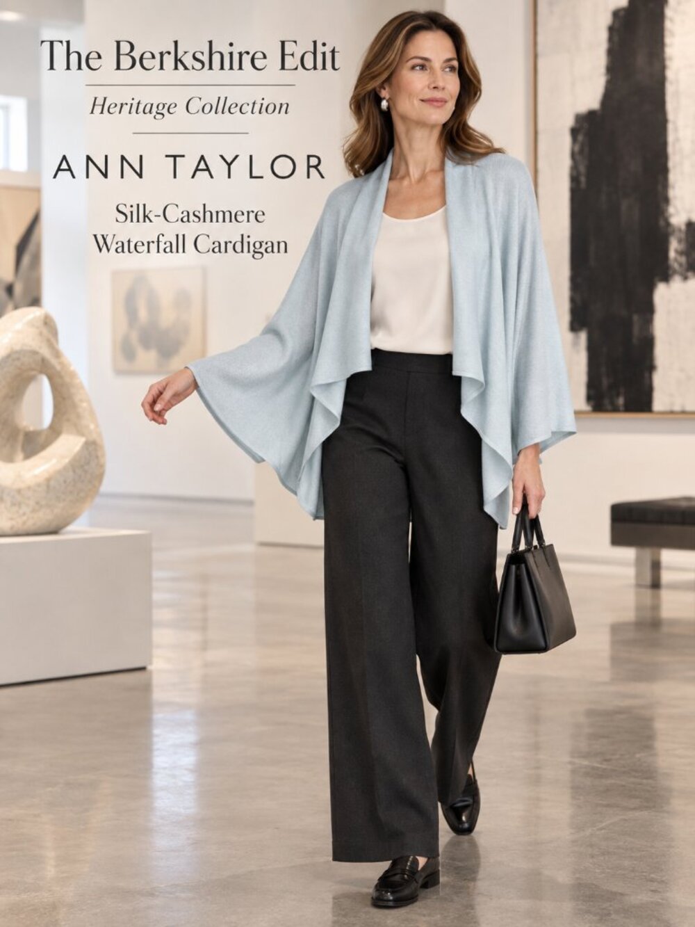 Ann Taylor Silk Cashmere Open Front Waterfall Cardigan Blue XL NWOT